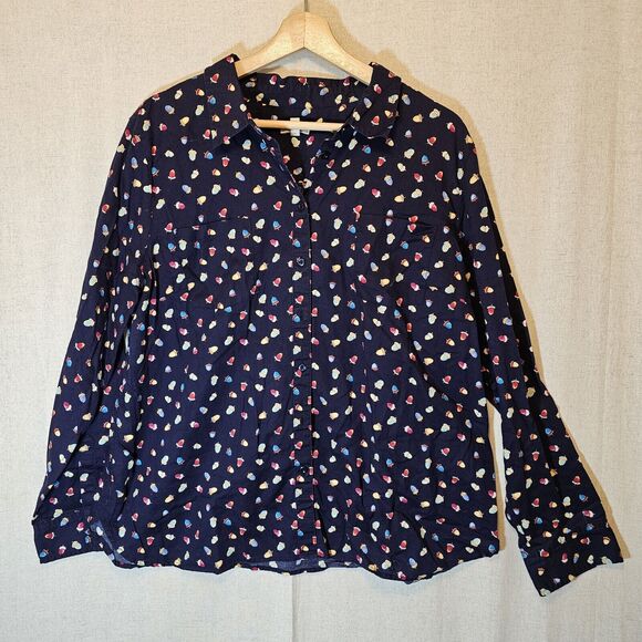 Talbots Tops - Talbots Petites Women's  Button Front Camp Shirt Navy With Colorful Acorns XLp